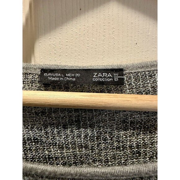 ZARA WOMEN'S HEATHER GRAY THIN KNIT LONG PUFF SLEEVE SEQUIN MINI DRESS Sz Large - Picture 4 of 11
